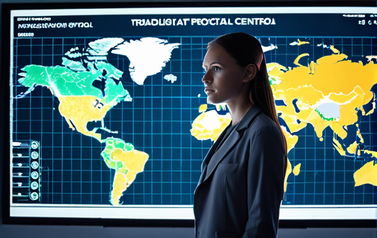**Prompt:** A highly futuristic logistics control center, showcasing a global supply chain map as a transparent, interactive holographic display. Glowing data streams flow across continents, with abstract AI elements like neural networks and predictive analytics symbols emerging from the map, indicating foresight and real-time risk mitigation. A confident logistics professional stands in the foreground, observing the data flow with a sense of proactive control. Emphasize advanced technology, dynamic visuals, and a sense of intelligent anticipation.