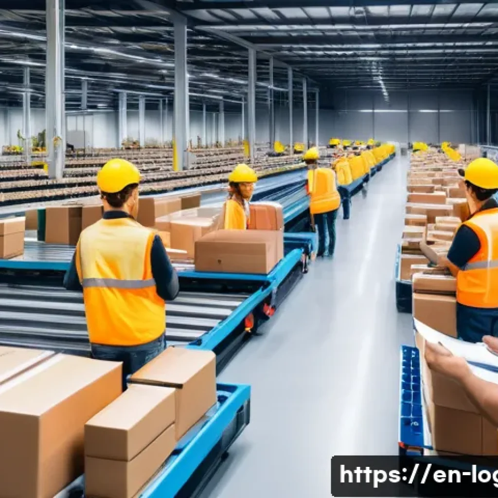 물류관리사 물류관리 이론 정리 - A modern warehouse interior featuring an optimized layout with automated conveyor belts and robotic ...