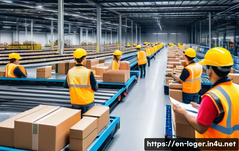 물류관리사 물류관리 이론 정리 - A modern warehouse interior featuring an optimized layout with automated conveyor belts and robotic ...