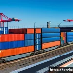 물류관리사와 철도 물류 사례 - A modern rail freight terminal bustling with activity during daylight, featuring multiple freight tr...