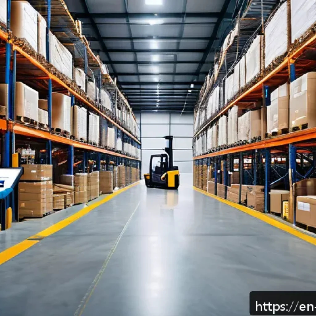 물류관리사와 창고 입출고 관리 - A modern warehouse receiving area bustling with activity: warehouse workers wearing safety vests and...